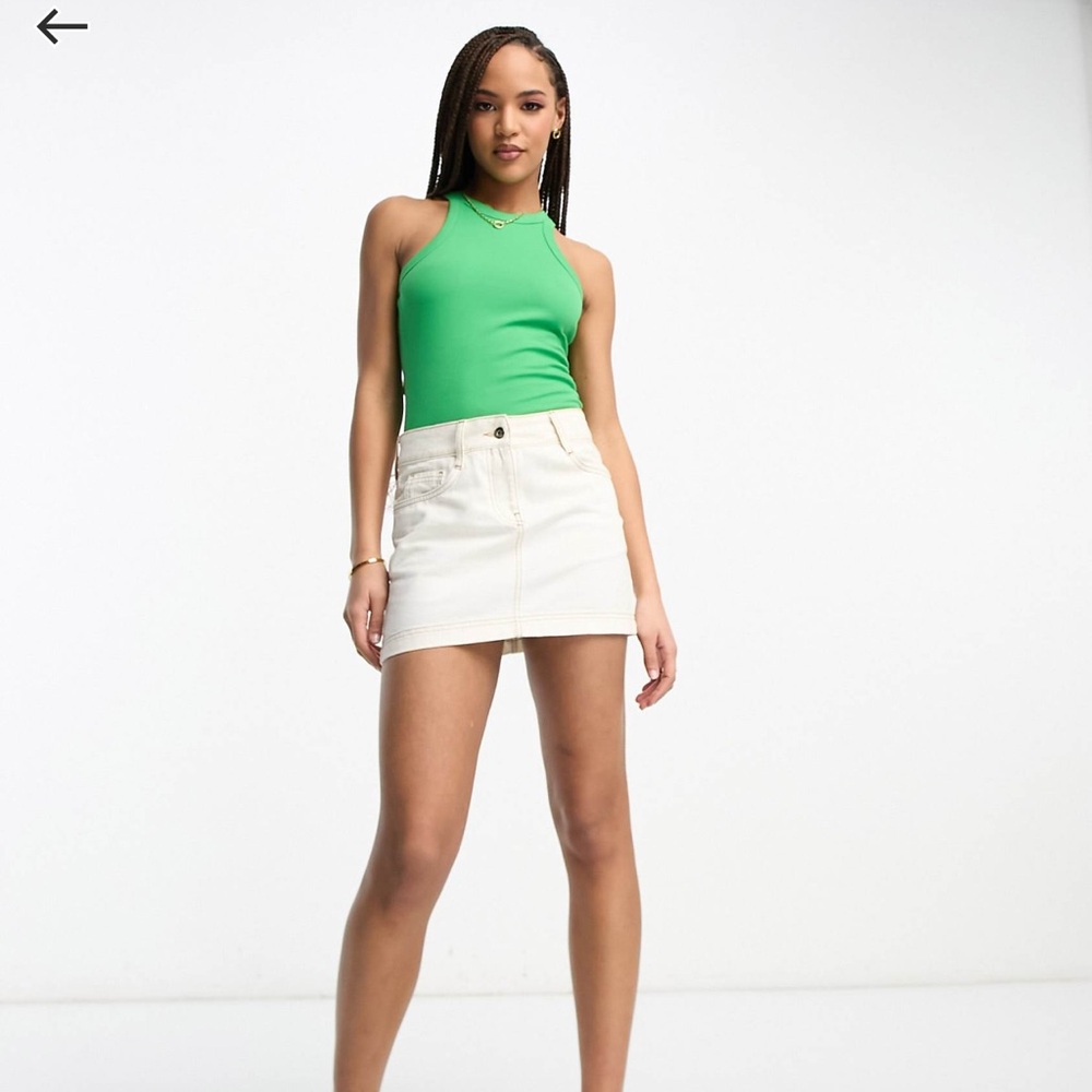 Monki Ribbed Racer Tank in Green - Picture 5 of 5